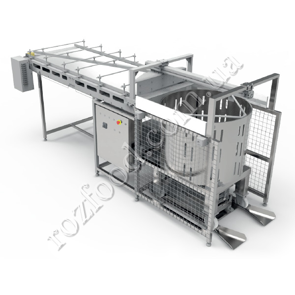 Cans basket unloader for autoclaves with conveyor with conveyor
